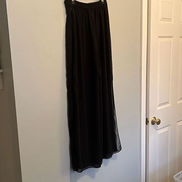 R&M Richards Women's Black Side Slit Layered Wide Leg Sheer Palazzo Pants - Picture 6 of 10